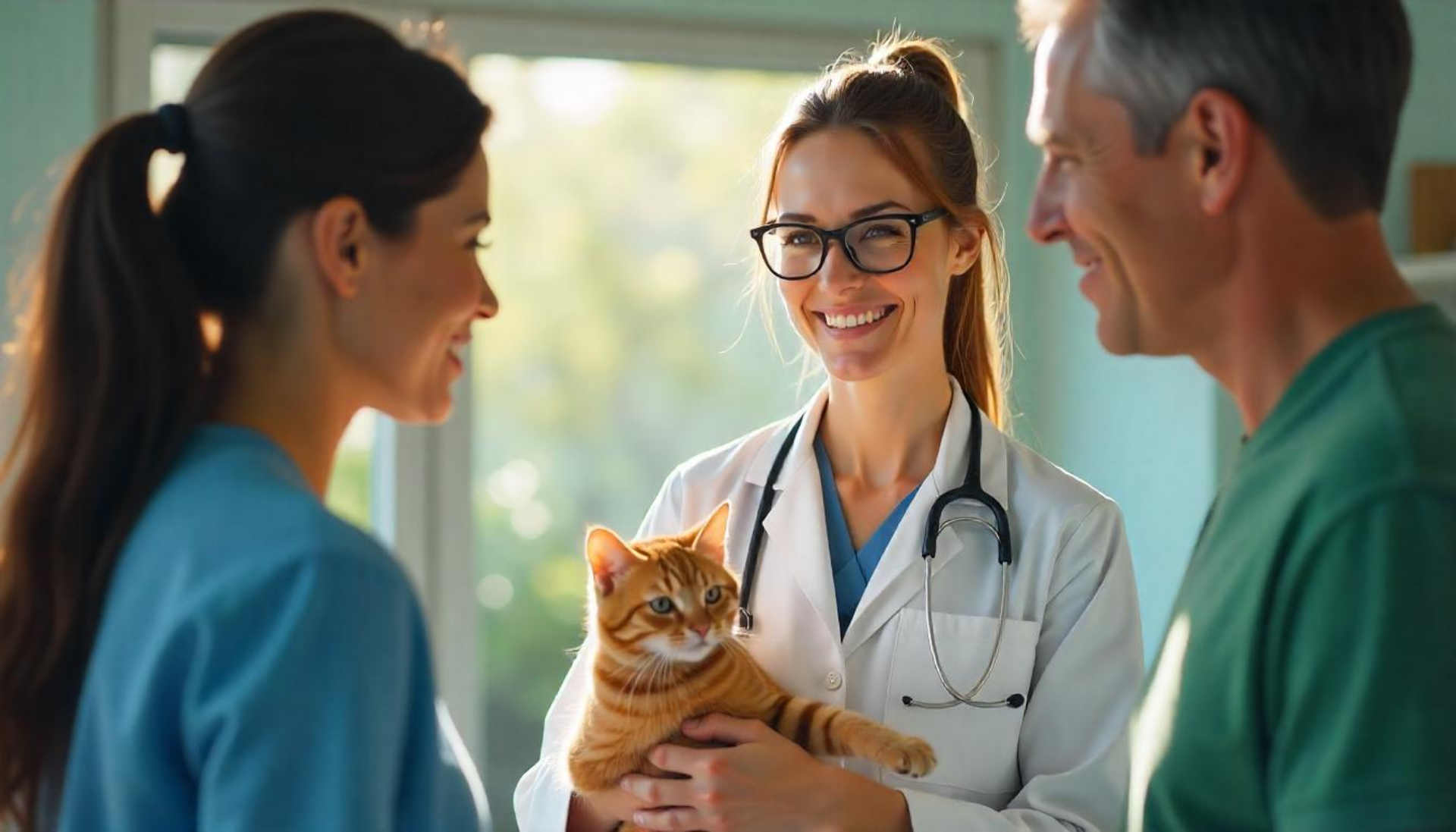 Ser veterinario de atención primaria conlleva mucha responsabilidad y trae mucha satisfacción Una veterinaria que tiene un perro en brazos está hablando con una familia