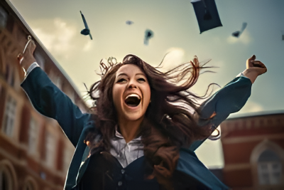 Chica celebrando haber aprobrado el curso